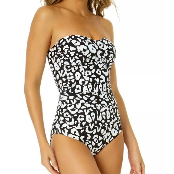 Anne Cole Animal-Print Twist-Front One-Piece Swimsuit Black White Size 6 New - Picture 2 of 8